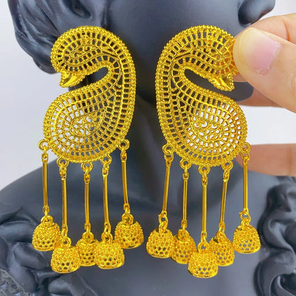 Chic African Lady Design earrings featuring tassel drops, set in gold plating, a stunning choice for modern women seeking fashion-forward jewellery.