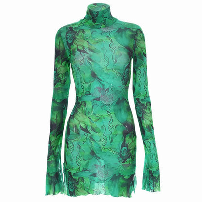 Chic casual knee-length A-line dress for women, combining an O-neckline and high stretch fabric for a luxurious fit.