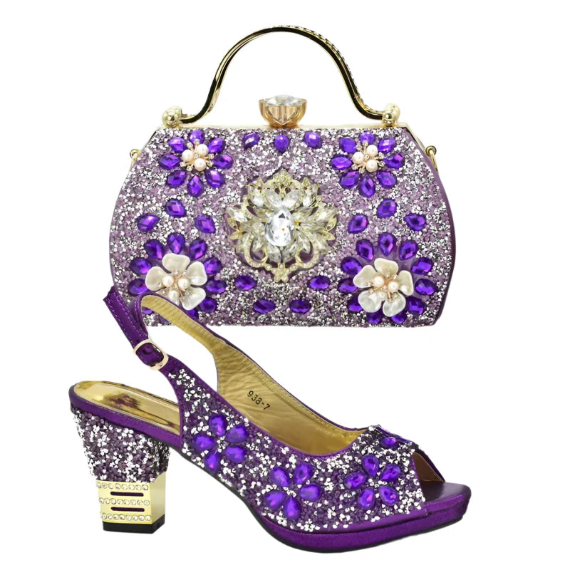 Elegant Italian women’s wedding shoes in luxurious purple hue with stunning rhinestones, perfect for weddings and special occasions.