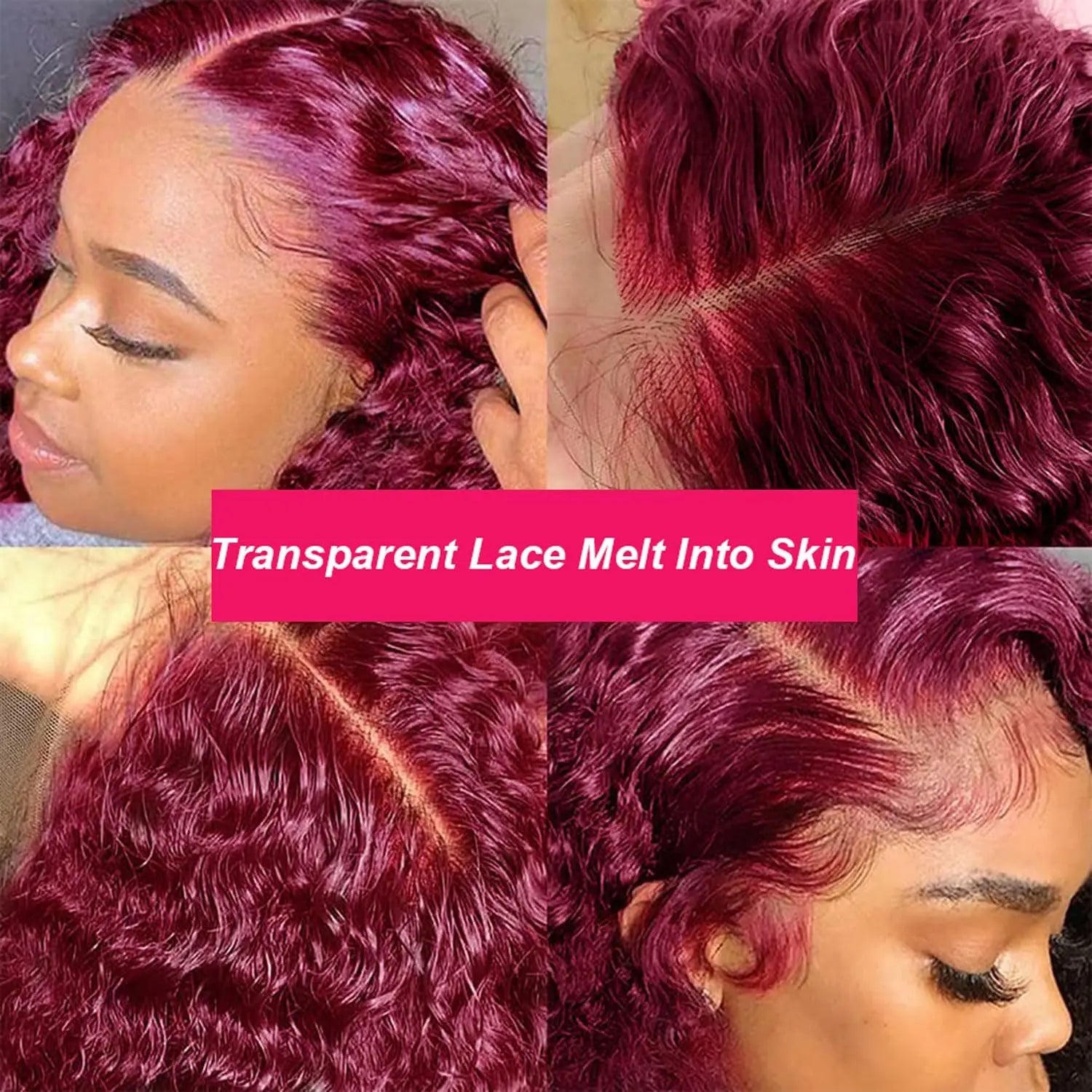 Luxurious 99J Burgundy Curly Lace Front Wig featuring transparent 13x4 Swiss lace, crafted from Remy Brazilian human hair.