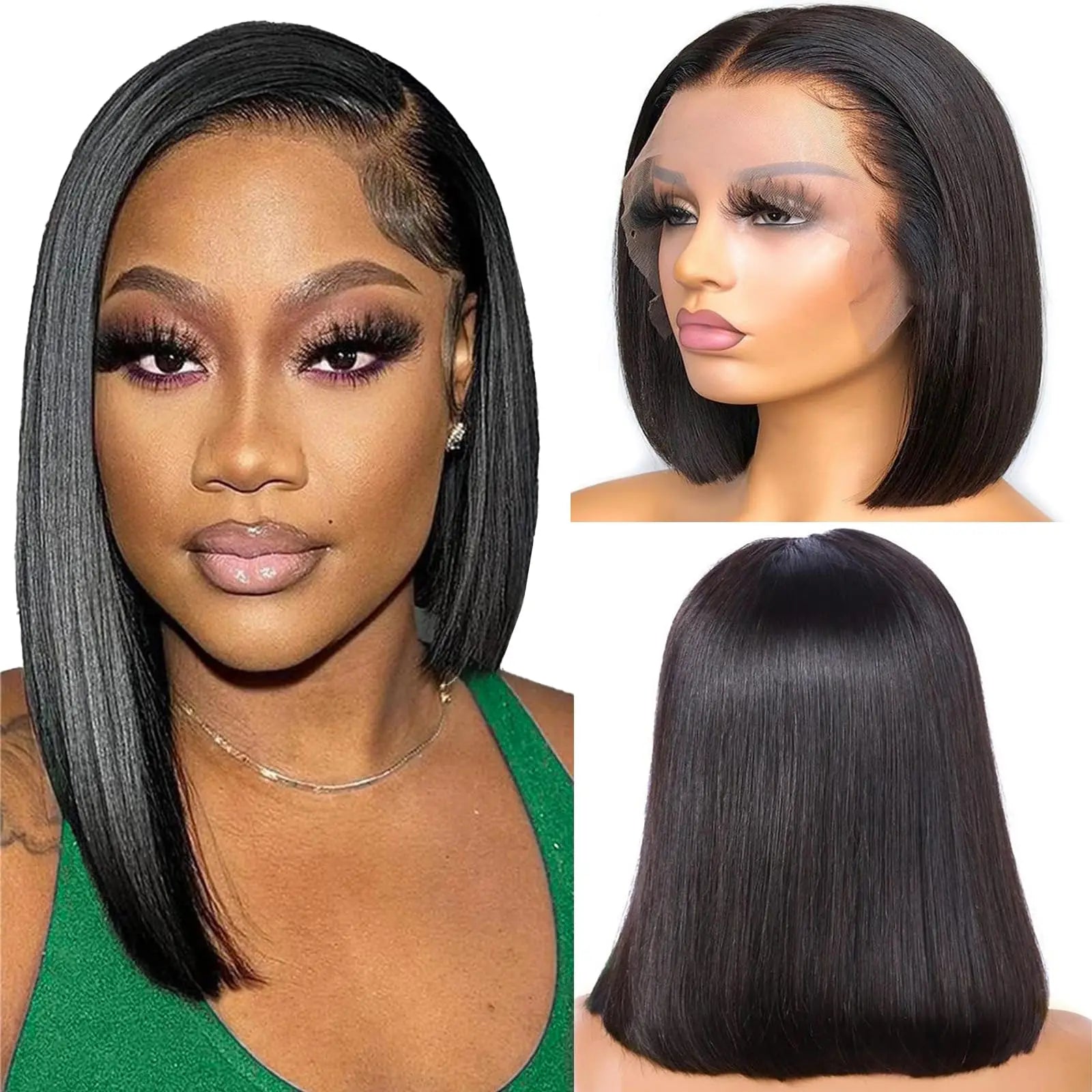 Luxury Brazilian Remy Human Hair Wig in straight texture, perfect for a sophisticated bob hairstyle.