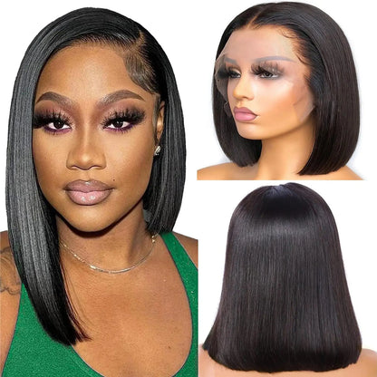 Luxury Brazilian Remy Human Hair Wig in straight texture, perfect for a sophisticated bob hairstyle.