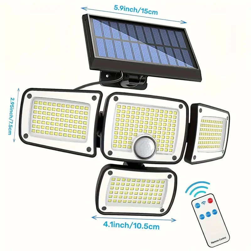 Sophisticated close-up of the high-performance 346 LED Solar Flood Light, illustrating its robust design and advanced lighting technology.