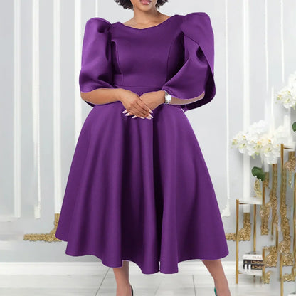 Stylish half sleeve mid-calf dress in solid colour, exuding elegance and refinement for the modern woman.