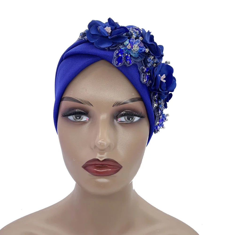 Elegant African turban cap adorned with radiant rhinestone accents, perfect stylish head wrap for women with a head circumference of 56-58cm.