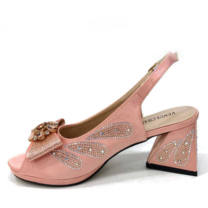 Detail of the exquisite rhinestones on Venus Chan Peep Toe High Heels, showcasing luxurious craftsmanship and stylish design ideal for upscale events.