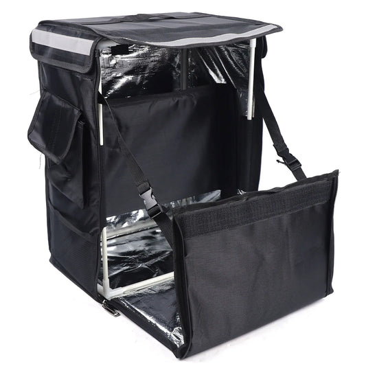 Luxurious close-up of the 42L waterproof Oxford cloth material used in the pizza delivery backpack, featuring quality craftsmanship and durability for premium delivery service.