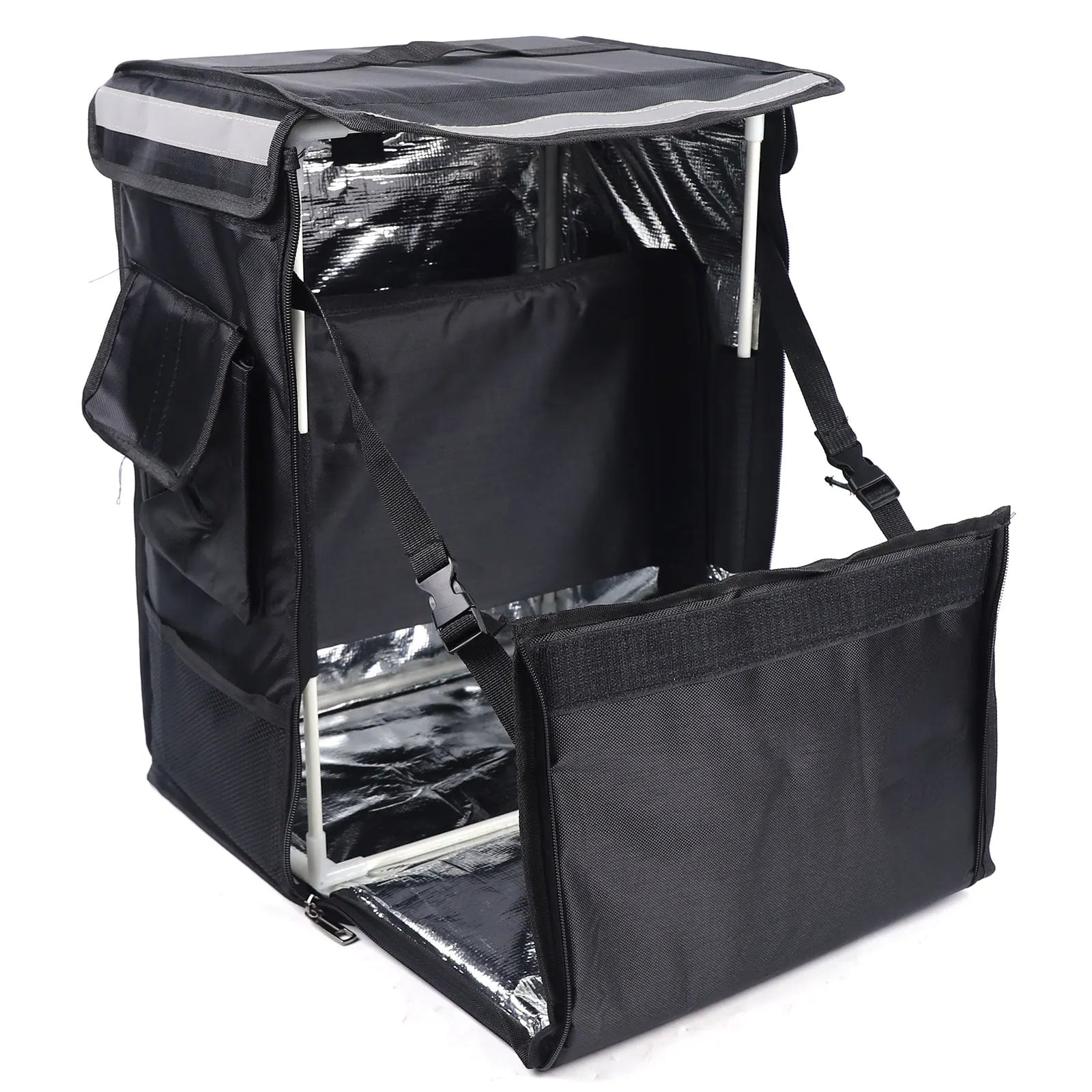 Luxurious close-up of the 42L waterproof Oxford cloth material used in the pizza delivery backpack, featuring quality craftsmanship and durability for premium delivery service.