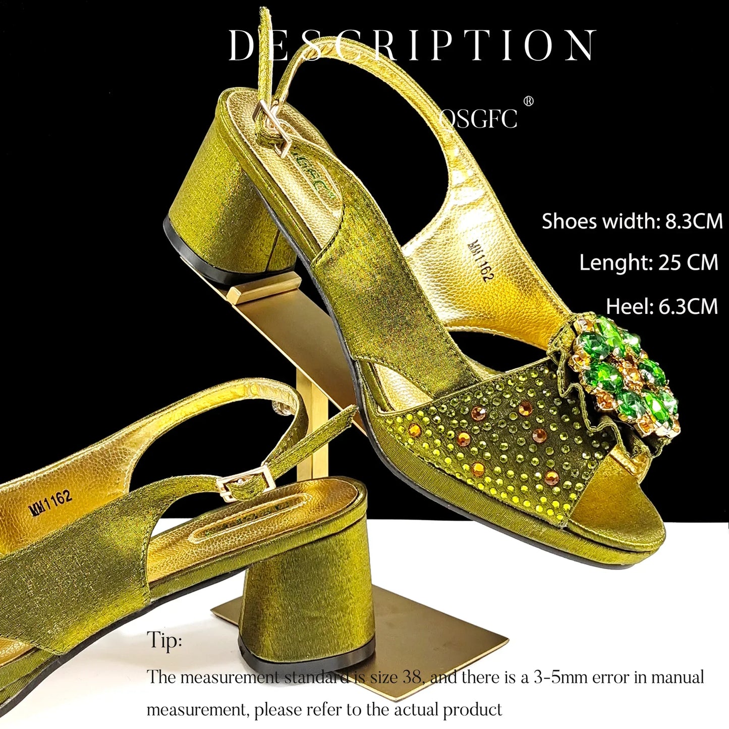 Stylish QSGFC Olive Open Toe Diamond Pumps showcasing a peep toe design, perfect for weddings and formal events, by Hot Trends Area.