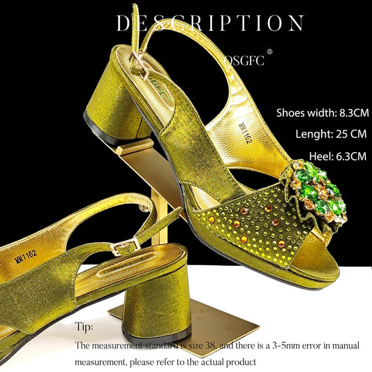 Stylish QSGFC Olive Open Toe Diamond Pumps showcasing a peep toe design, perfect for weddings and formal events, by Hot Trends Area.