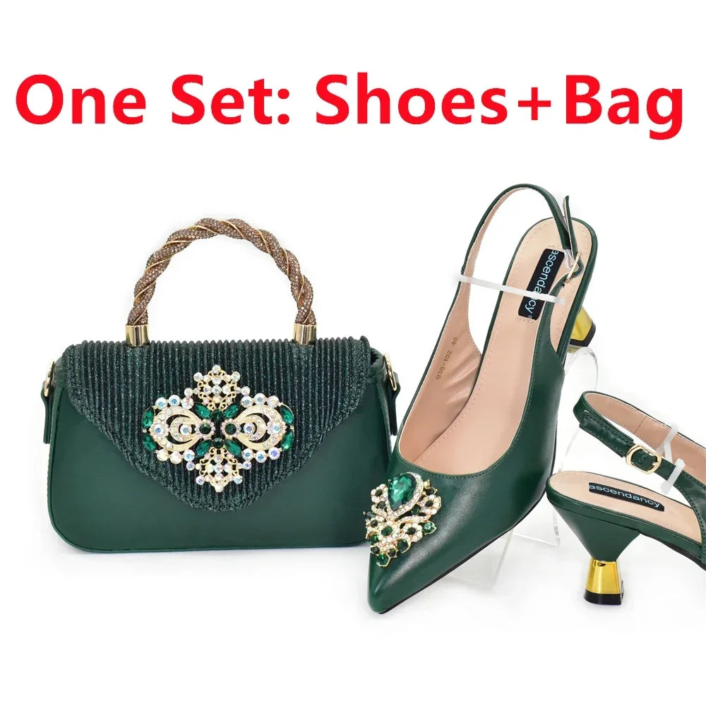 Stylish women’s party shoe and handbag set in vibrant colours, offering a combination of elegance and comfort for any upscale event.