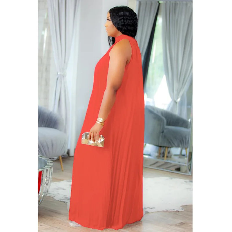 Sophisticated plus size women's gown, featuring a natural waistline and lightweight fabric, perfect for upscale dining or gala events.