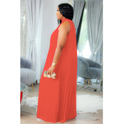 Sophisticated plus size women's gown, featuring a natural waistline and lightweight fabric, perfect for upscale dining or gala events.