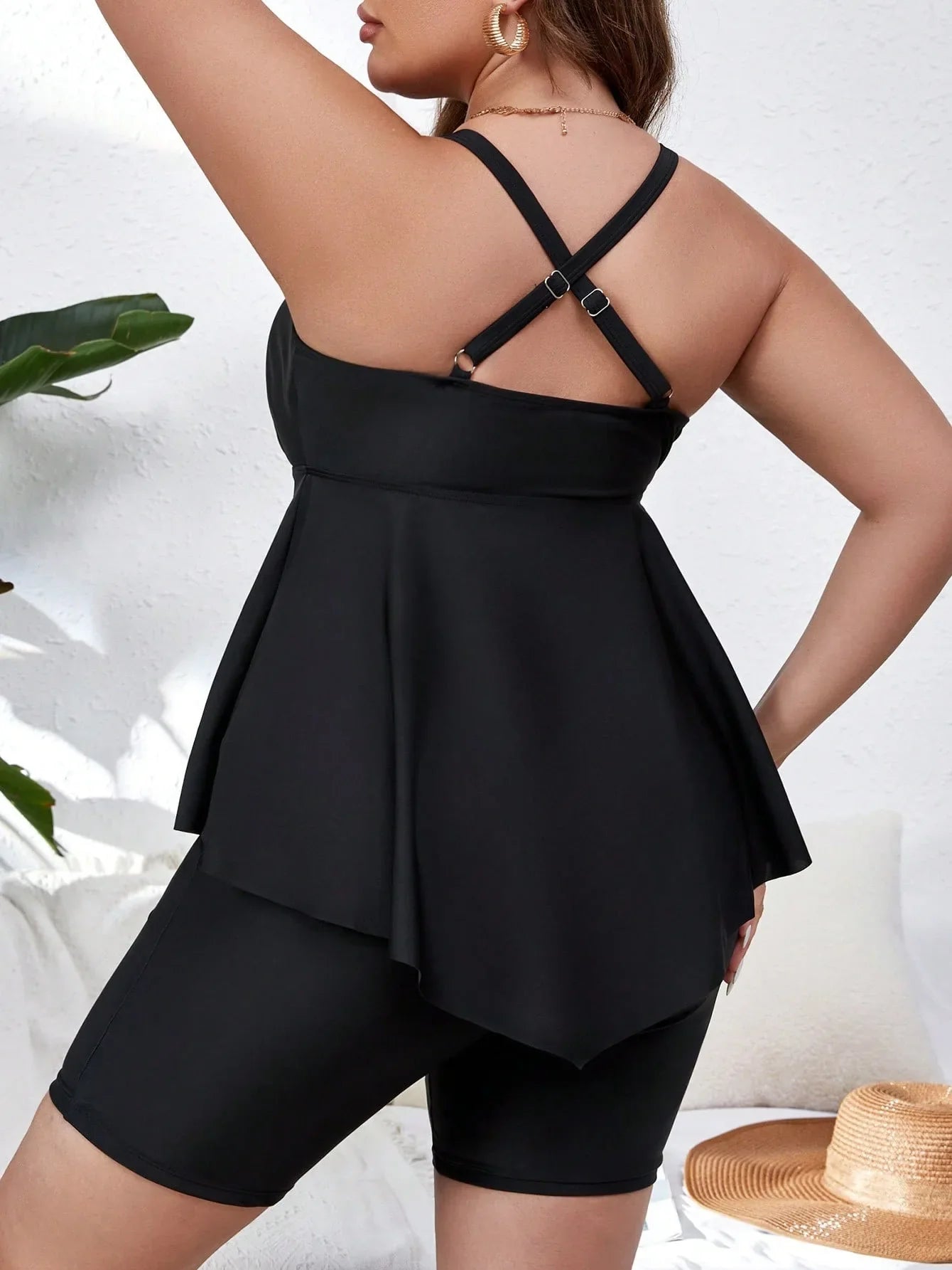 Elegant Valavalaki Plus Size Tankini Set in premium polyamide material, designed specifically for confidence and comfort at the beach.