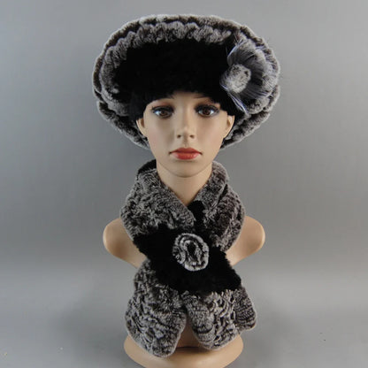 Opulent women's faux fur scarf featuring soft texture and sophisticated pattern, complementing the matching hat for a complete winter look.