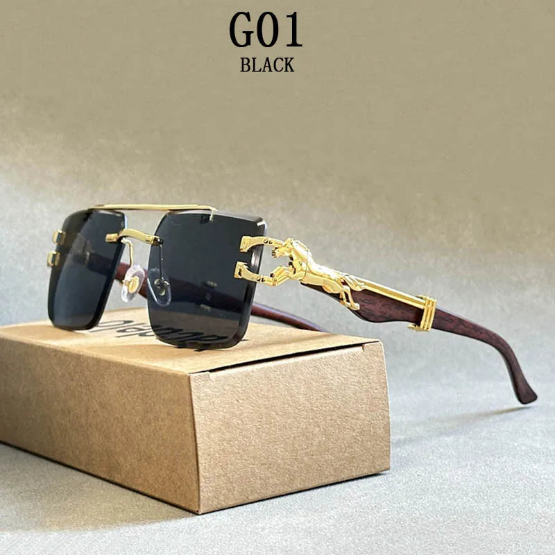 Luxury square rimless sunglasses for men and women with gradient lenses, providing trendy UV400 protection, perfect for fashion-forward individuals.