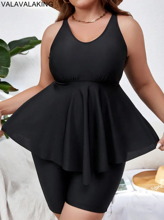 Luxurious close-up of Valavalaki Plus Size Tankini Set highlighting the rich texture and premium materials crafted for comfort and style.