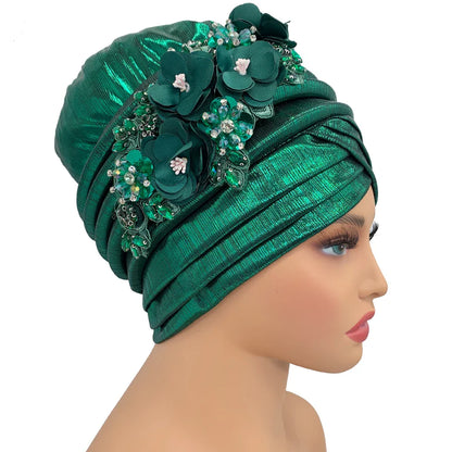 Stylish auto gele headtie for women, featuring exquisite diamond embellishments, ideal for special events.