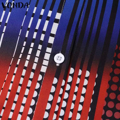 Chic turn-down collar design on this vibrant VONDA Maxi Dress, tailored for sophistication while ensuring ease of movement for special occasions.