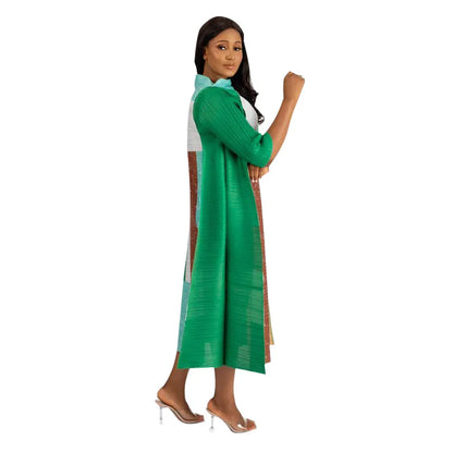 Elegant African Plus Size O-Neck Pleated Long Dress featuring 3/4 sleeves, ideal for women seeking traditional Dashiki styles in luxurious fabrics.
