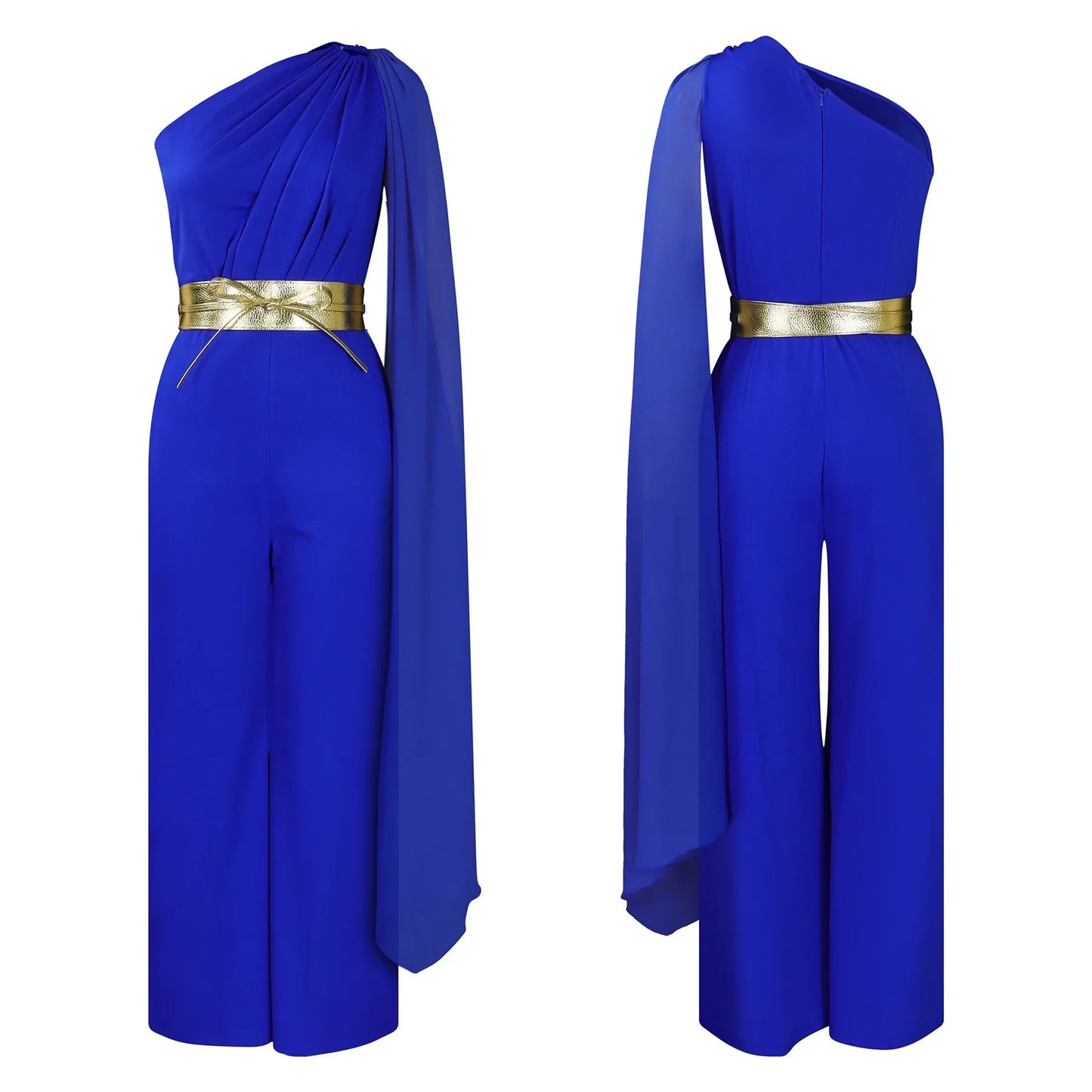Luxe solid colour high waisted jumpsuit for women, showcasing a stunning one shoulder style, suitable for casual and formal occasions.