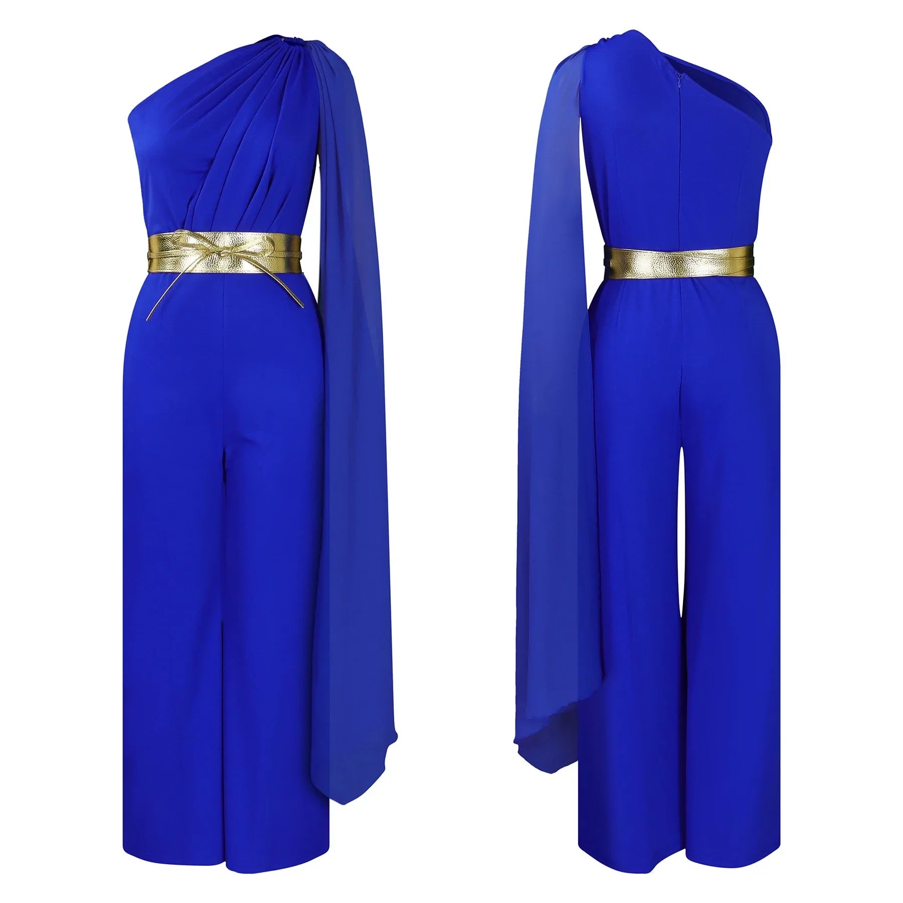 Luxe solid colour high waisted jumpsuit for women, showcasing a stunning one shoulder style, suitable for casual and formal occasions.