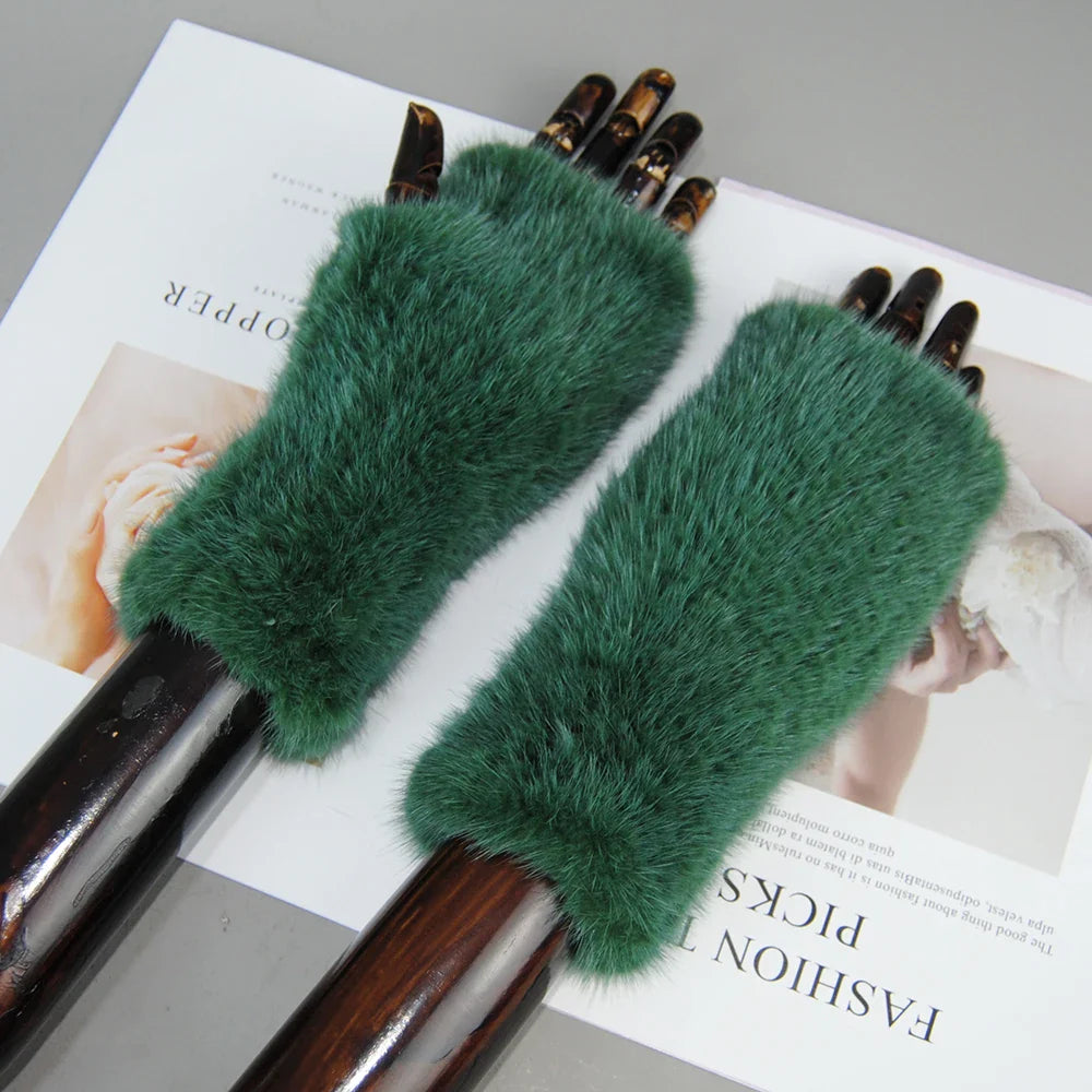 Fashionable women's half finger gloves made from high-quality mink fur for ultimate comfort.