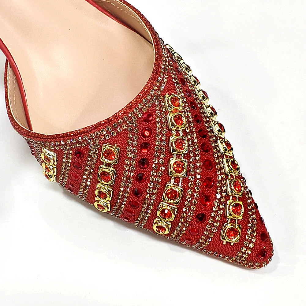 Chic Women's rhinestone handbag set matching with luxurious high spike heels, ideal for glamorous occasions.