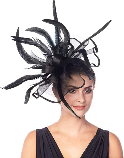 Elegant women's floral fascinator hat adorned with feathers, perfect for church services and stylish tea parties.