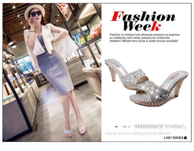 Sophisticated silver high heel sandals designed for women, embellished with sparkling crystals, ideal for glamorous evenings.