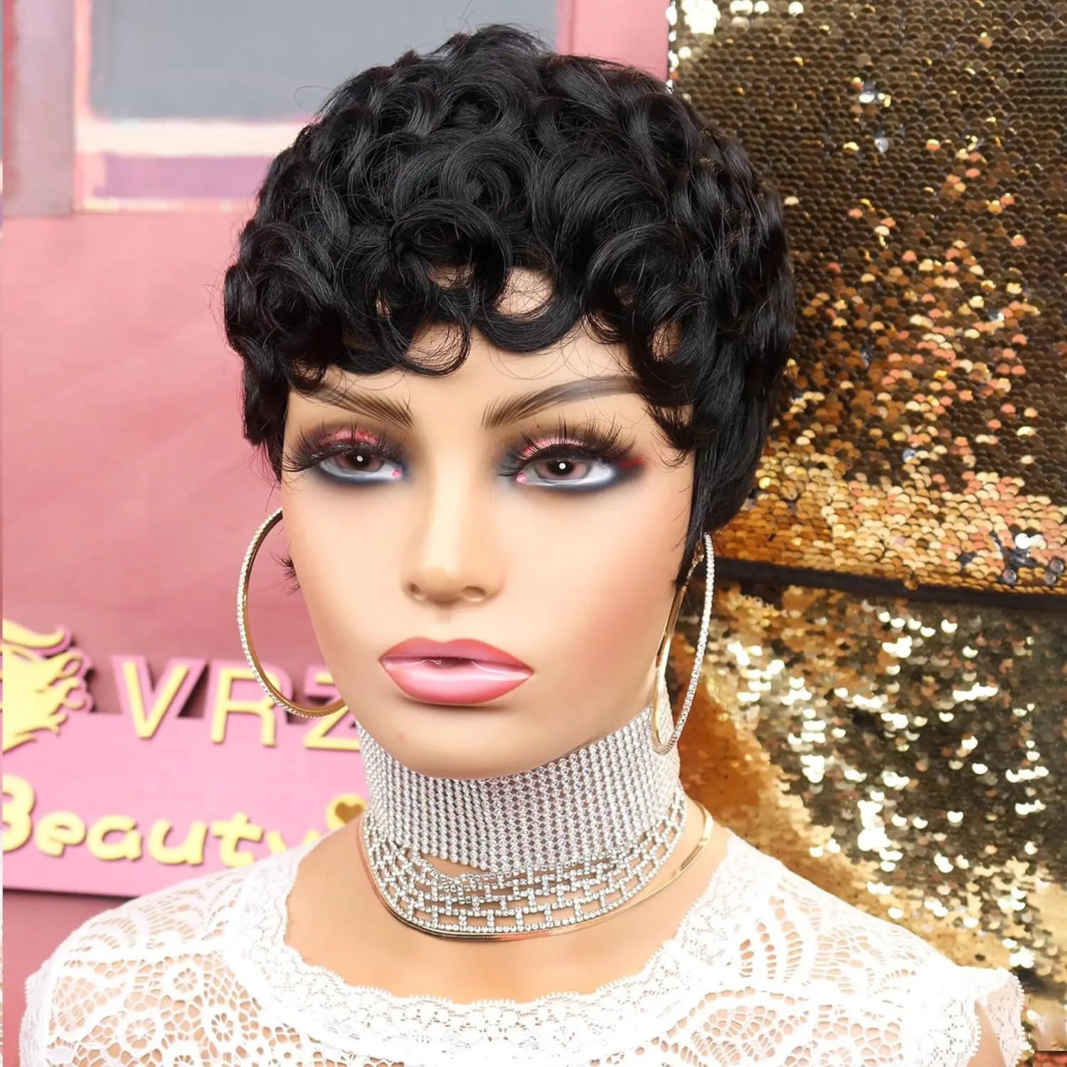 Stylish short curly pixie wig ideal for women, crafted from high quality high temperature fibre, designed for everyday sophistication and effortless beauty.