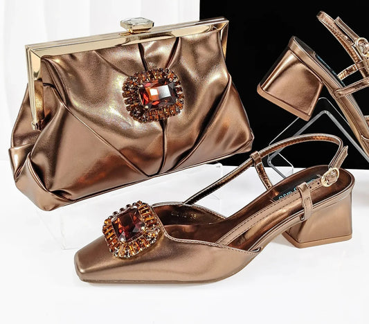 Luxury women's rhinestone pumps with elegant slingback design in coffee colour, available in size range 38-43, perfect for stylish occasions.