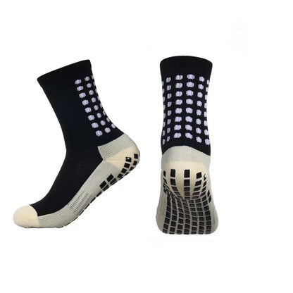 Premium quality men's mid-calf sports socks featuring a breathable fabric and anti-slip design, ideal for football and yoga, designed for comfort and performance.