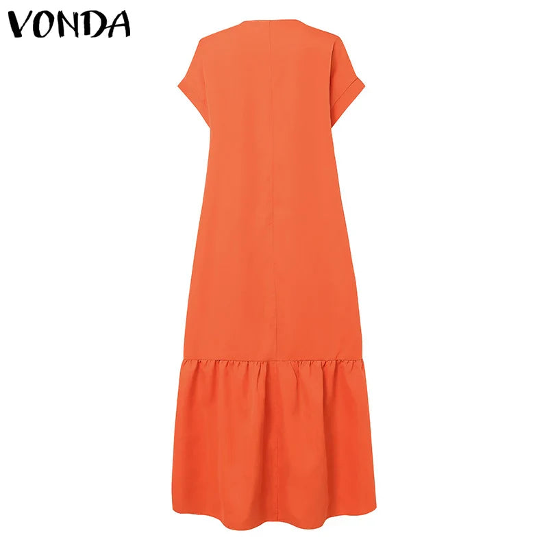 Elegant Plus Size Women’s Bohemian Summer Sundress in Solid Colour Perfect for Casual Events and Holidays.