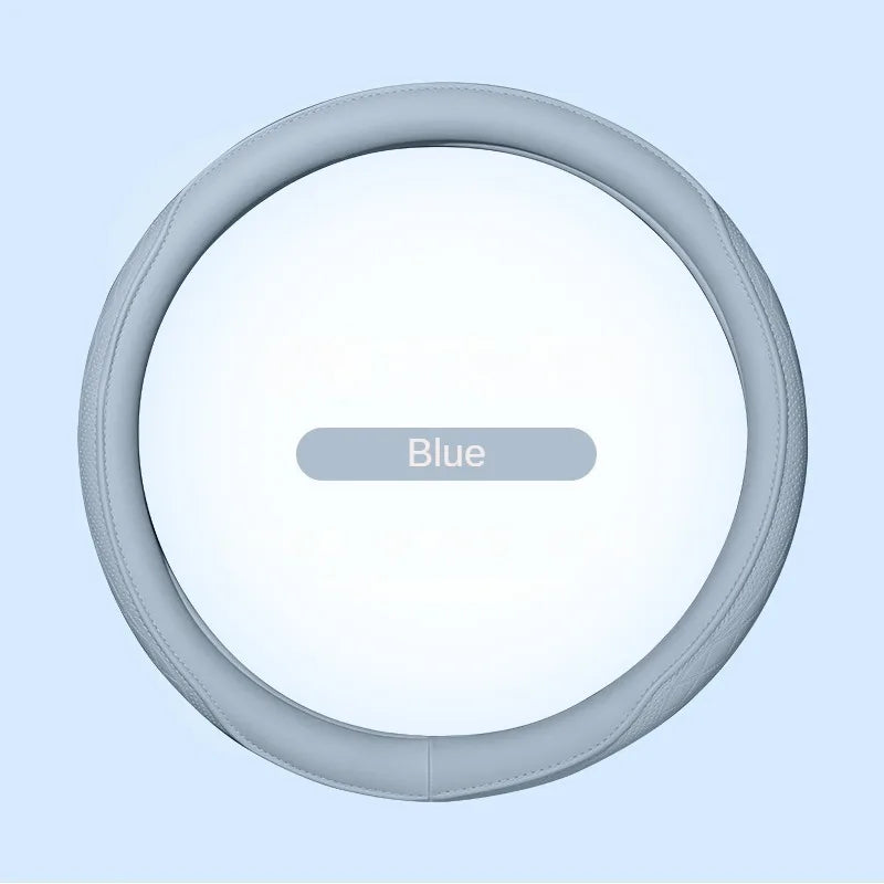 Sleek Napa leather steering wheel cover, designed with perforated patterns for optimal grip and breathability, a perfect blend of luxury and practicality for your vehicle.