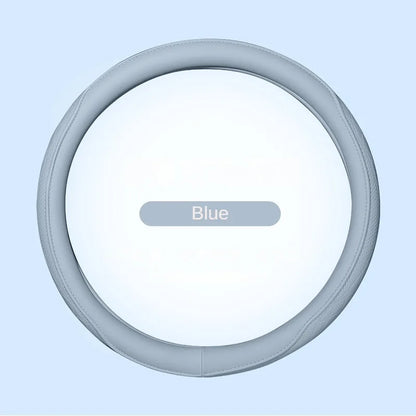 Sleek Napa leather steering wheel cover, designed with perforated patterns for optimal grip and breathability, a perfect blend of luxury and practicality for your vehicle.