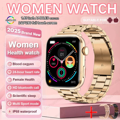Luxury AI diagnosis NFC Smart Watch for Women featuring a stunning 1.85-inch AMOLED display, designed for health monitoring including heart rate and blood pressure.
