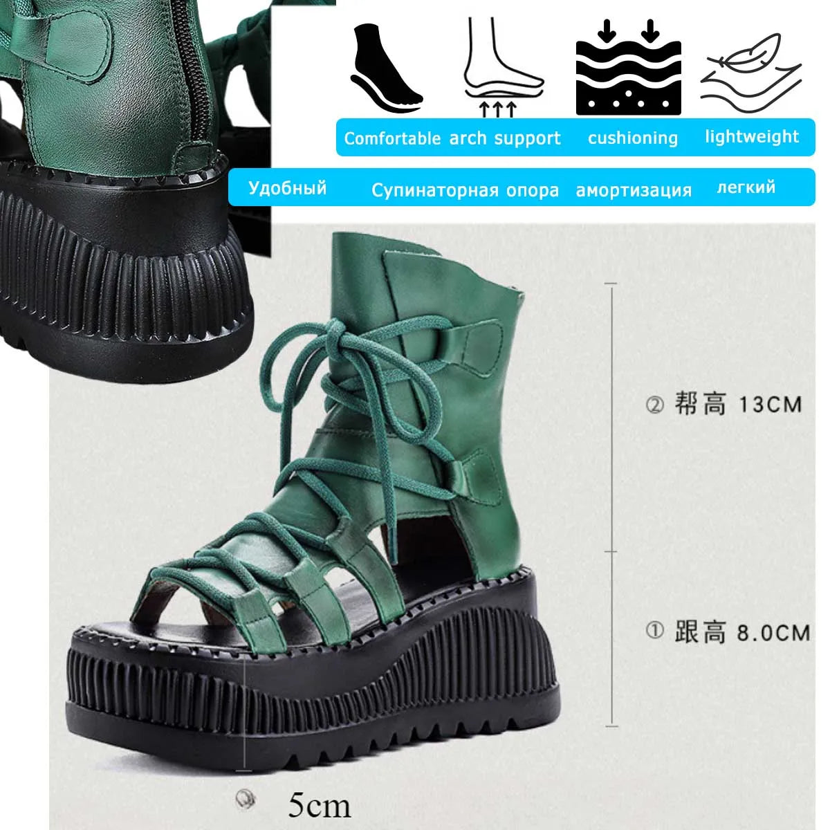 Close-up view of Koznoy Wedge Ankle Booties, highlighting the luxurious cow leather craftsmanship and stylish crochet detailing ideal for summer wear.