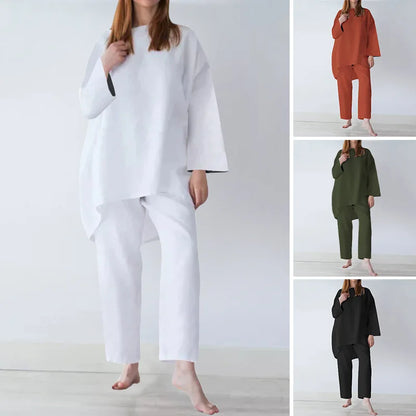 Chic wide leg trousers set for women, perfect for a sophisticated office look in vintage design.