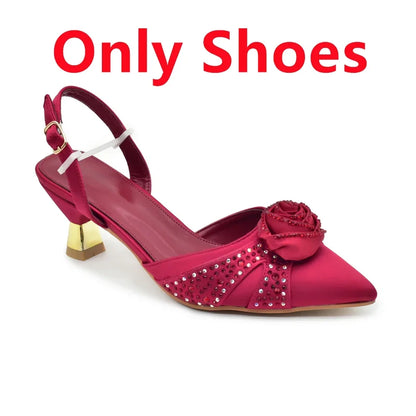 Various colour options of the sophisticated Italian women's shoe and bag set, ideal for weddings and elegant events.