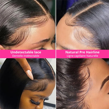 Elegant 16 inch Vietnamese Super Double Drawn Bone Straight Bob Wig with Silk-like Natural Black Human Hair, perfect for stylish black women.