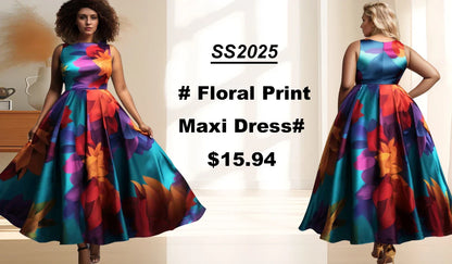 Woman in a floral A-line tank dress with a natural waistline, radiating chic and understated luxury for casual summer gatherings.