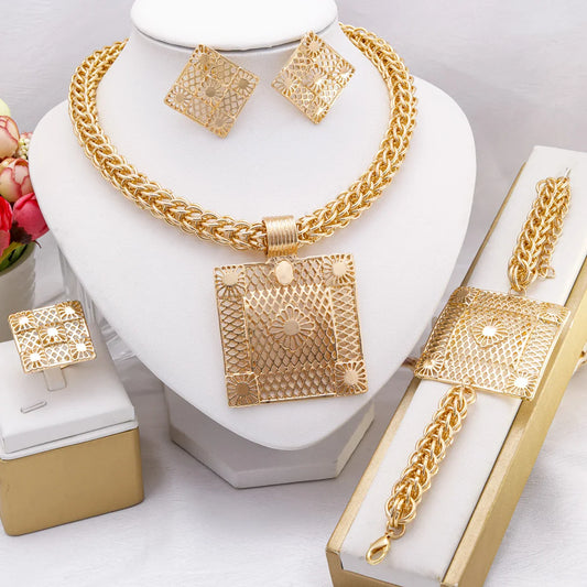 Elegant Luxury Geometric 18K Gold Plated Pendant Necklace from Liffly, designed for women, perfect for weddings and parties.