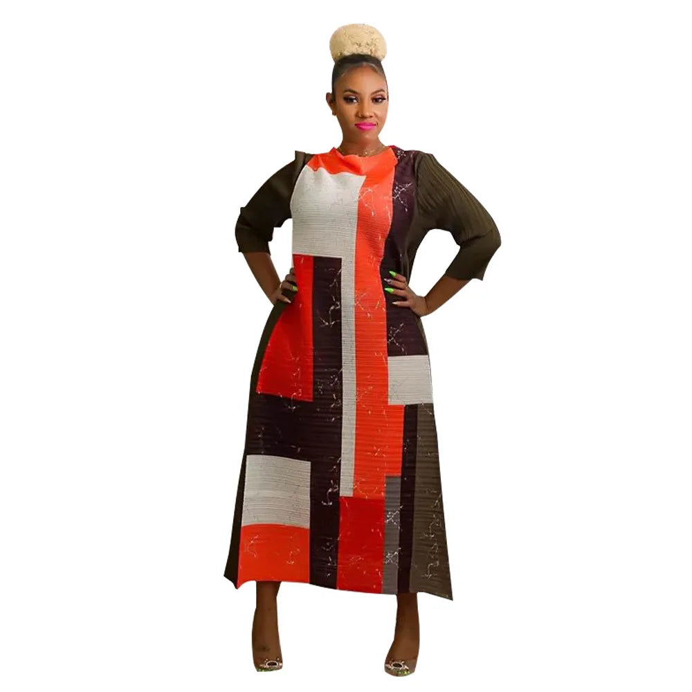 Elegant and stylish women's long dress made from premium polyester, showcasing unique African Dashiki prints, perfect for cultural events or casual gatherings.