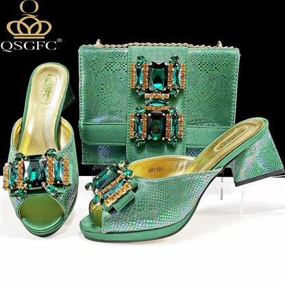 Elegant rose gold women's high heel sandals from QSGFC, featuring intricate rhinestone detailing for a luxurious touch.