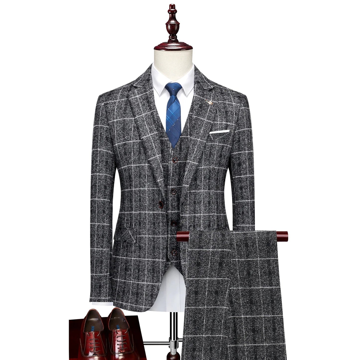 Men's luxury one button suit set with vest and trousers in elegant smart casual style, perfect for weddings and business events, available in sizes M-5XL.