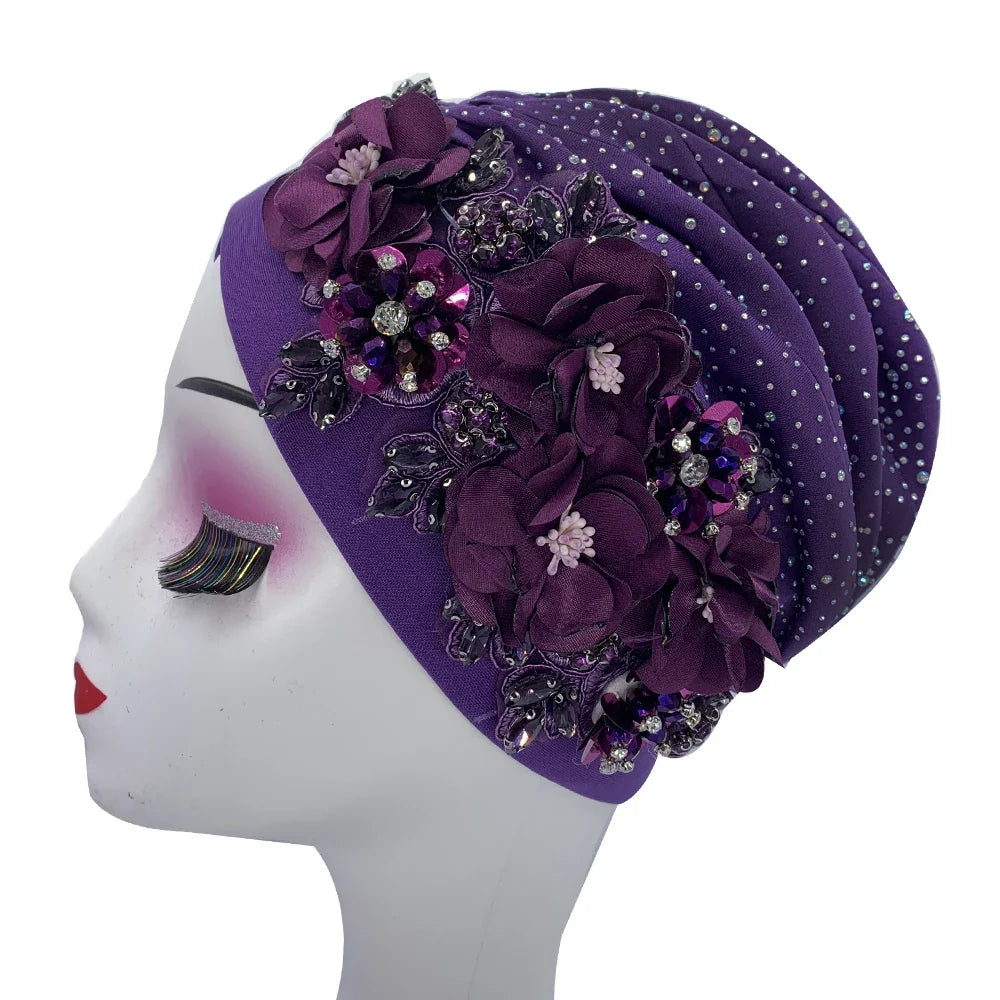 Stylish polyester African turban featuring a gentle stretch for a comfortable fit, ideal for fashion-forward women seeking chic headwear.