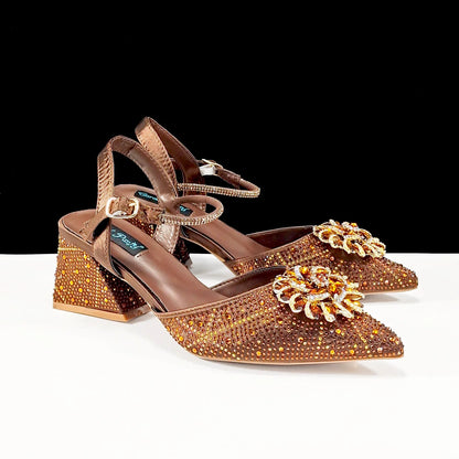 Sophisticated QSGFC women's diamond bag with long chain shoulder strap, perfectly complementing high heel pumps for a chic evening ensemble.