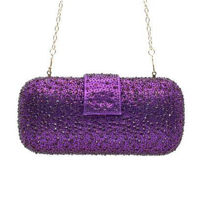 Chic purple Italian women's pumps embellished with rhinestones, accompanied by a complementary handbag, designed for luxury events.