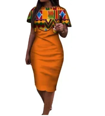 Elegant African print dress for women featuring vibrant Dashiki Ankara fabric, perfect for evening parties.